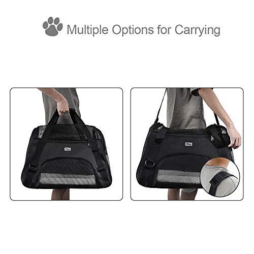 QHYK Transportín Bolsa de Transporte para Perros y Gatos, Plegable Bolsa de Transporte Transpirable para Mascotas, Colchón Suave y Peines para Mascotas, Portador Tela Oxford Negro