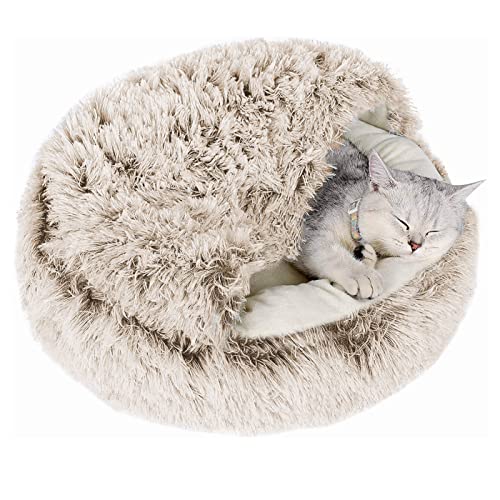 qing yun Cama cueva de gato, mullida bolsa de dormir para gatos, acogedora, cálida y cálida para mascotas, alivio de la ansiedad, para gatos de interior (40 cm, marrón)