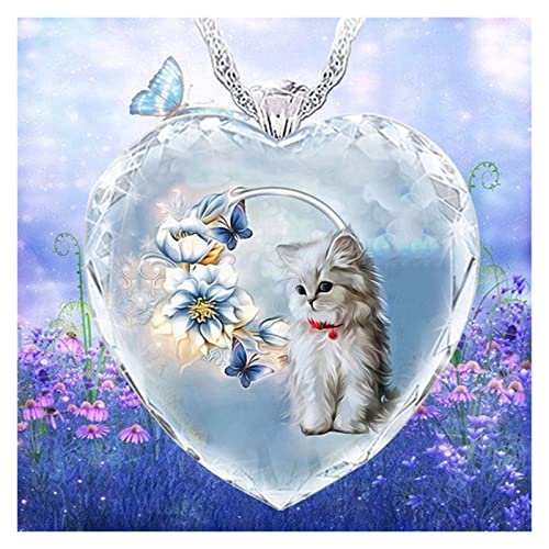 qingmutech Collar de Mascota Lindo Colgante Colgante Collar for Mujeres niñas niños Moda corazón Cristal Dibujos Animados Gato Animal Collares Cadena joyería Masbrill Collar Luminoso Perro de Mascota