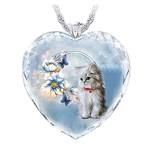 qingmutech Collar de Mascota Lindo Colgante Colgante Collar for Mujeres niñas niños Moda corazón Cristal Dibujos Animados Gato Animal Collares Cadena joyería Masbrill Collar Luminoso Perro de Mascota