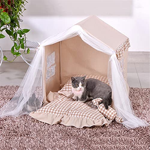 QinWenYan Tienda de Mascotas Casa de Perro y Gato Teepee Cama- Camas DE Perras DE Petras Y Pet Casas DE Pet CAUSIONES DE PETRÓNICO con COJIO ESPEO para Mascota (Color : Beige, Size : 50x45x60cm)