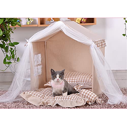 QinWenYan Tienda de Mascotas Casa de Perro y Gato Teepee Cama- Camas DE Perras DE Petras Y Pet Casas DE Pet CAUSIONES DE PETRÓNICO con COJIO ESPEO para Mascota (Color : Beige, Size : 50x45x60cm)