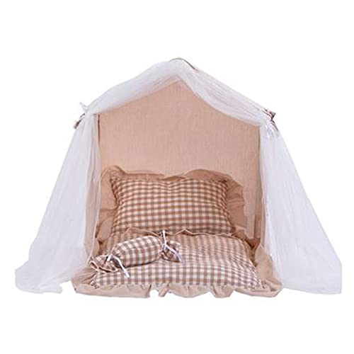 QinWenYan Tienda de Mascotas Casa de Perro y Gato Teepee Cama- Camas DE Perras DE Petras Y Pet Casas DE Pet CAUSIONES DE PETRÓNICO con COJIO ESPEO para Mascota (Color : Beige, Size : 50x45x60cm)