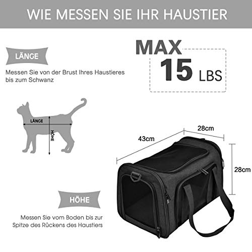 Qlf yuu Bolsa de transporte para gatos y perros, caja de transporte plegable para mascotas medianas, pequeñas mascotas en el avión, transportín para mascotas medianas, 35 lbs (negro, mediano)