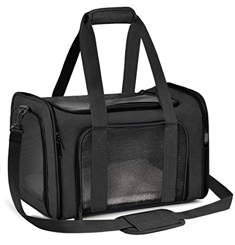 Qlf yuu Bolsa de transporte para gatos y perros, caja de transporte plegable para mascotas medianas, pequeñas mascotas en el avión, transportín para mascotas medianas, 35 lbs (negro, mediano)