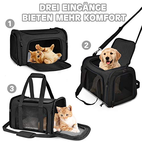 Qlf yuu Bolsa de transporte para gatos y perros, caja de transporte plegable para mascotas medianas, pequeñas mascotas en el avión, transportín para mascotas medianas, 35 lbs (negro, mediano)