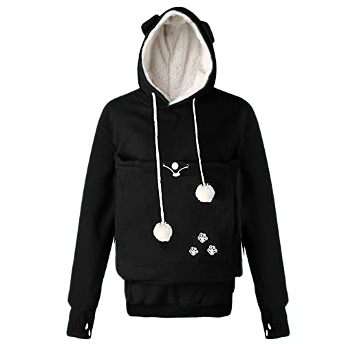 Q&M Mujeres Sudadera con Capucha Bolsillo para Mascotas Gato y Perro Canguro Pullover Bonita Sudadera con Estampado de Pata de Animal