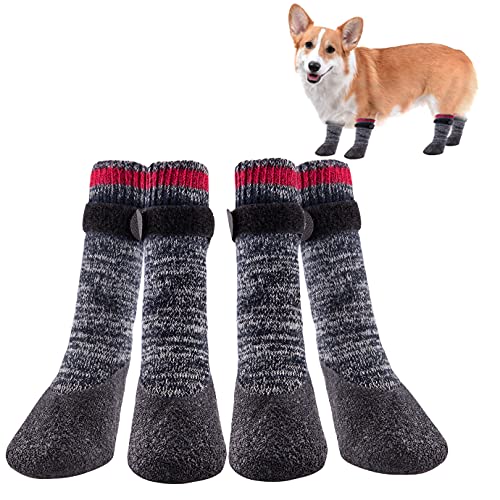 QUACOWW 2 pares de calcetines antideslizantes para perros, impermeables, con suela de goma, protectores de patas, con correas ajustables para uso en interiores y exteriores