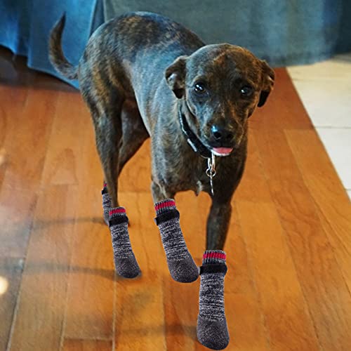 QUACOWW 2 pares de calcetines antideslizantes para perros, impermeables, con suela de goma, protectores de patas, con correas ajustables para uso en interiores y exteriores