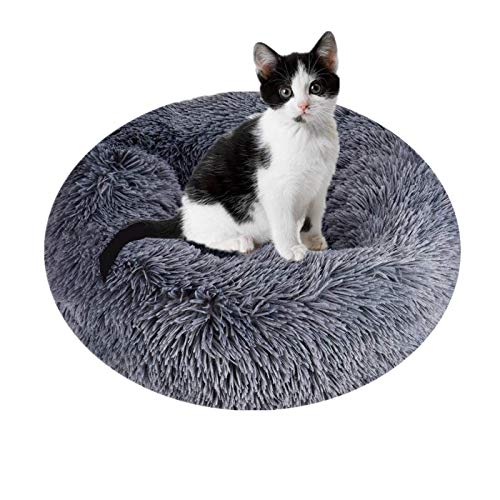 Queta Cama para mascotas de lujo, para gatos y perros pequeños y medianos, fácil de limpiar, cama para mascotas en forma de Doughnut (gris oscuro)