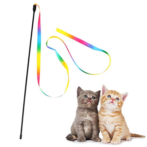 QWEQWE Cat de Juguete Interactivo de Doble Cara Ribbon de Doble Cara 28 cm Rainbow Ribbon Funny Cat Stick Cat Supplies (Color : 1Pcs)