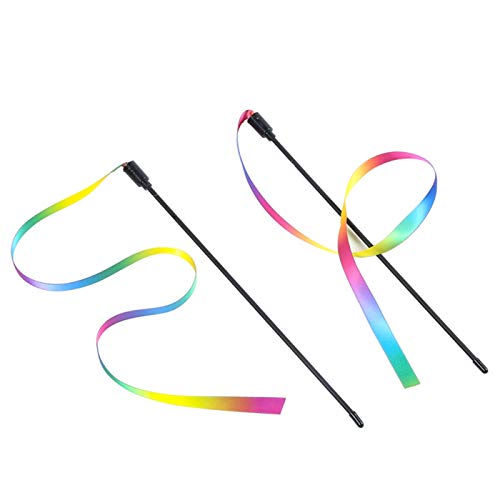 QWEQWE Cat de Juguete Interactivo de Doble Cara Ribbon de Doble Cara 28 cm Rainbow Ribbon Funny Cat Stick Cat Supplies (Color : 1Pcs)