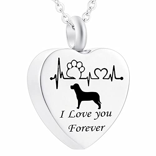 QWEV Collares para Cenizas Collar Conmemorativo De Mujer para Mascota, Estampado De Pata Ángel para Siempre En Mi Corazón Colgante Urna De Cremación Joyería con Traje De Accesorios Urnas para Cenizas