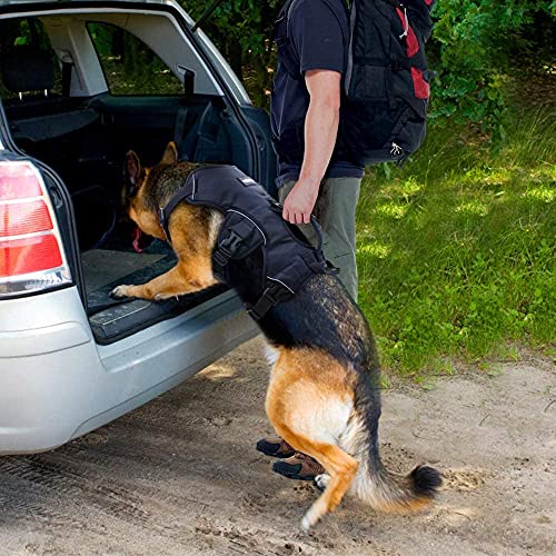 rabbitgoo Arnes Antitirones Perro Grande Mediano Ajustable con Manija de Espalda, Chaleco Acolchado Arnés para Perro Coche Lineas Reflecantes Paseo Fácil para Entrenamiento Tamaño XL Negro