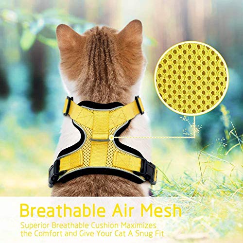 rabbitgoo Arnes Gato Antiescape,Arnés para Gato con Correa 150cm Arnes Gato Ajustable con Reflectantes de Tela de Malla Suave y Transpirable para Caminar,Entrenar,Gato Mediano y Pequeño XS Amarillo