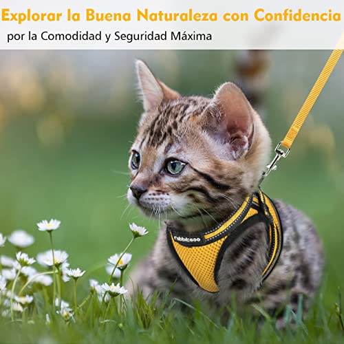 rabbitgoo Arnes Gatos y Correa 150cm Chaleco Ajustable Antitirones Reflectante Cómodo Correa Mágica para Fácil de Poner y Quitar para Paseo Diario Arnes para Perro Pequeño Conejos Gatos M Amarillo