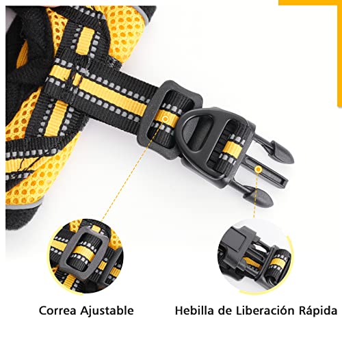 rabbitgoo Arnes Gatos y Correa 150cm Chaleco Ajustable Antitirones Reflectante Cómodo Correa Mágica para Fácil de Poner y Quitar para Paseo Diario Arnes para Perro Pequeño Conejos Gatos L Negro