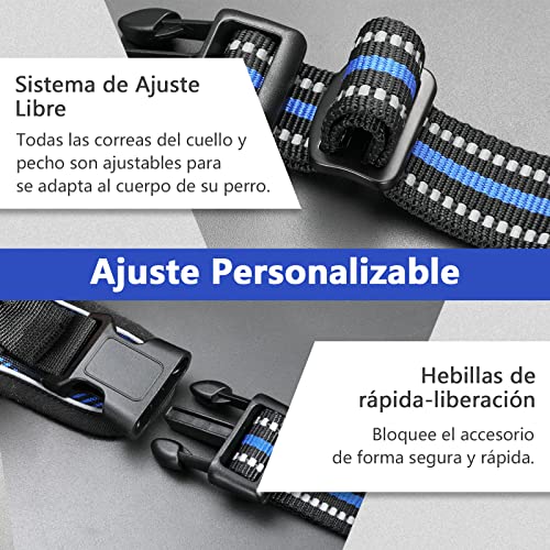 rabbitgoo Arnes Perro Grande Mediano Pequeño Arnés Pecho Antitirones Perros Coche con Lineas Reflectantes Cómodo Transpirable Chaleco Acolchado Ajustable para Adiesreamiento,Cudros Escoceses Azul M