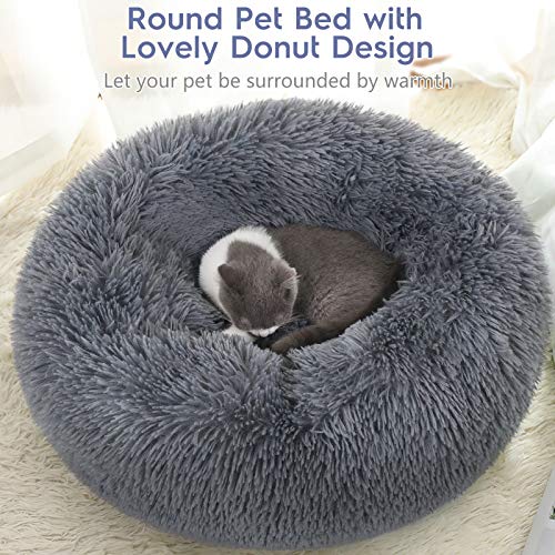 rabbitgoo Cama Gato Perro Antiestres, Cama para Gatos Relajante Cama de Gato con Felpa Suave, Cama Mascota para Dormir Mejor, Antideslizante, Lavable a Máquina (60x60cm, Gris Oscuro)