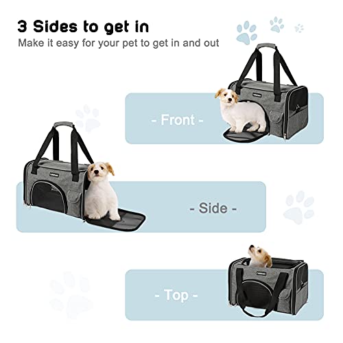 rabbitgoo Transportin Gato Perro Transportín Lavable Plegable Bolsa Transportin Transpirable con Colchón Suave Portador de Viaje con Correa de Hombro Ajustable 42x27x27cm Gris (Máximo 6kg)