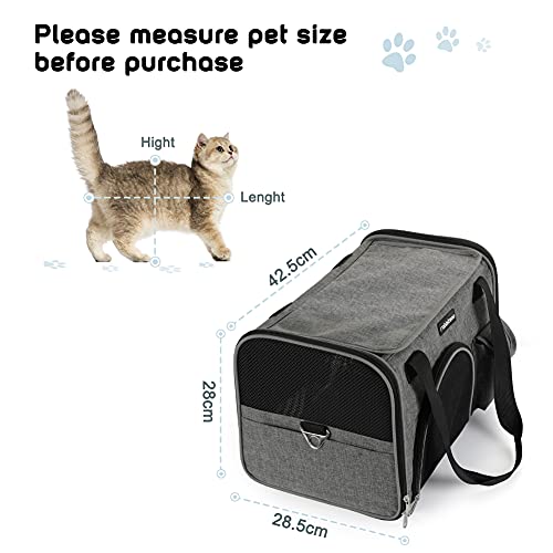 rabbitgoo Transportin Gato Perro Transportín Lavable Plegable Bolsa Transportin Transpirable con Colchón Suave Portador de Viaje con Correa de Hombro Ajustable 42x27x27cm Gris (Máximo 6kg)