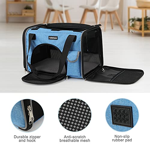 rabbitgoo Transportin Gato Perro Transportín Lavable Plegable Bolsa Transportin Transpirable con Colchón Suave Portador de Viaje con Correa de Hombro Ajustable 42x27x27cm Azul (Máximo 6kg)