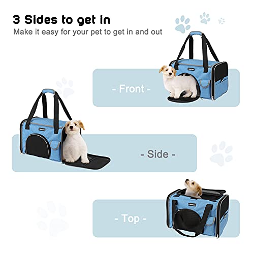 rabbitgoo Transportin Gato Perro Transportín Lavable Plegable Bolsa Transportin Transpirable con Colchón Suave Portador de Viaje con Correa de Hombro Ajustable 42x27x27cm Azul (Máximo 6kg)