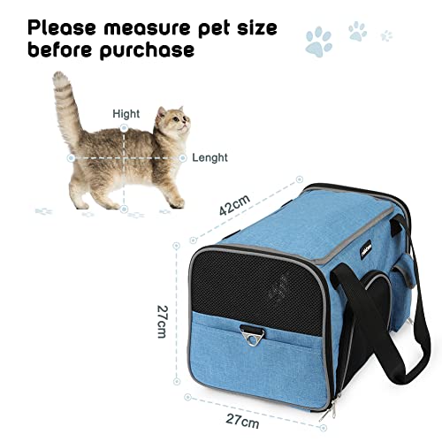 rabbitgoo Transportin Gato Perro Transportín Lavable Plegable Bolsa Transportin Transpirable con Colchón Suave Portador de Viaje con Correa de Hombro Ajustable 42x27x27cm Azul (Máximo 6kg)