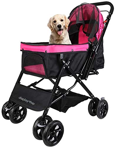 Raelf Pet Travel Trolley Trolley rosa mascota, Suspensión carro plegable de cuatro ruedas for transferir gato y perro grande Cochecito los artículos de viaje Artículos de viaje engranaje simple y mult