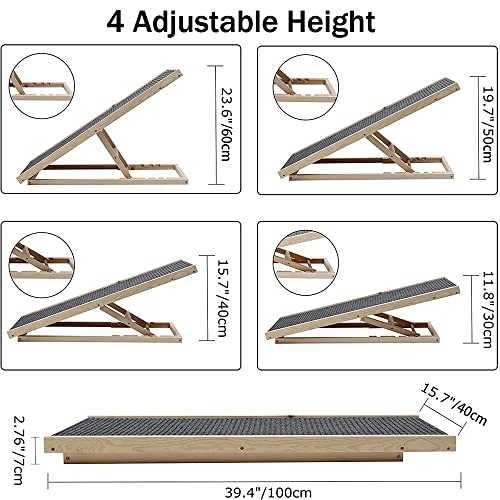 Rampa de madera maciza para perros y mascotas, altura ajustable con superficie antideslizante, escalera de seguridad para mascotas, rampa para viajes, coche o furgoneta (L100xW40cm, H30-40-50-60cm)