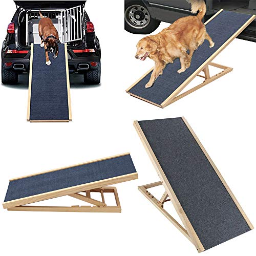 Rampa de madera maciza para perros y mascotas, altura ajustable con superficie antideslizante, escalera de seguridad para mascotas, rampa para viajes, coche o furgoneta (L100xW40cm, H30-40-50-60cm)