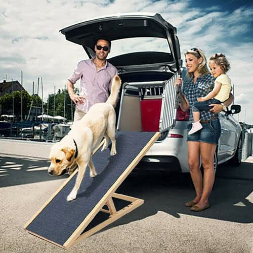 Rampa para Mascotas Altura Ajustable Perro Coche Rampa Gato Conejo Cachorro Seguridad Mascota Escalera 100cm Cachorro Coche Rampa Madera Maciza con Alfombra Antideslizante