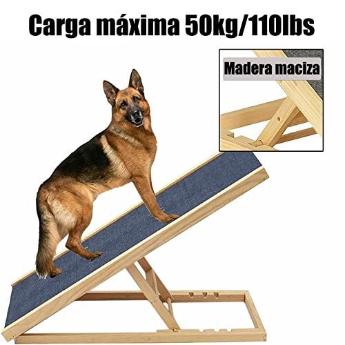 Rampa para Mascotas Altura Ajustable Perro Coche Rampa Gato Conejo Cachorro Seguridad Mascota Escalera 100cm Cachorro Coche Rampa Madera Maciza con Alfombra Antideslizante