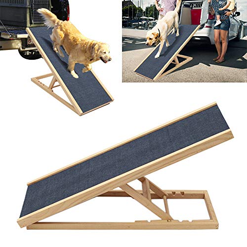 Rampa para perros y cachorros, de madera maciza, altura ajustable con alfombra antideslizante, escalera de seguridad, para mascota, rampa para viajes, coche, furgoneta (L100x40cm, H30-40-50-60cm)