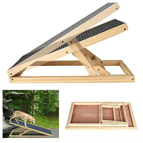 Rampa Plegable para Perros y Gatos, Escaleras para Perros, Rampa para Sofá, Cama y Coche Escaleras Ajustables de 4 Niveles, Rampa de Madera Ajustable para Mascotas Antideslizante