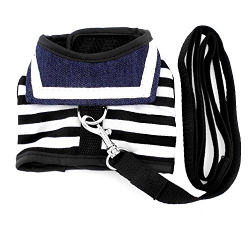 Ranphy Arnés para perro pequeño a rayas estilo marinero chaleco para mascotas cachorro arnés de malla con correa ajustable para caminar, entrenamiento, correr, senderismo, negro, talla S