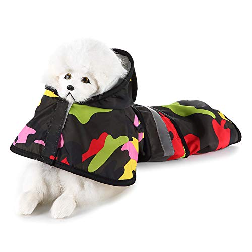 Ranphy Chubasquero para mascotas con capucha para perros pequeños y medianos, ajustable, reflectante, impermeable, con capucha para niños, perros, gatos, ropa para exteriores, color negro, XS