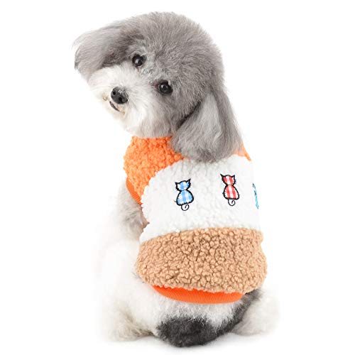 Ranphy Sherpa - Chaleco de forro polar para perros y gatos, para invierno, cálido, suave, colorido, bonito, sin mangas, con forro polar, ropa para mascotas, color naranja XL