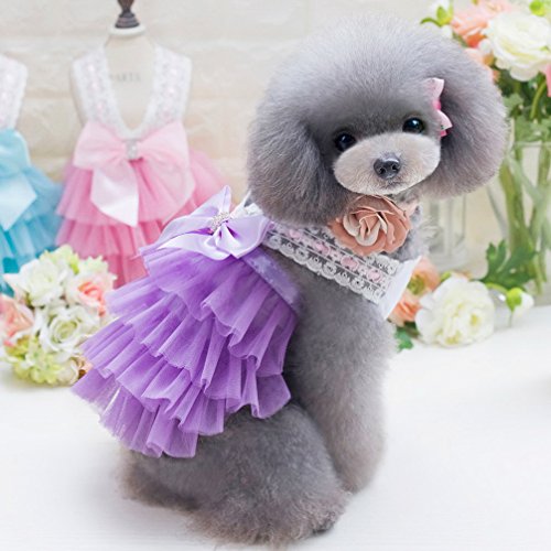 Ranphy Vestido de novia pequeño para perro/gato, tutú, chihuahua, vestido de princesa, tutú para mascotas, falda de fiesta con lazo, perrito, cabestro formal vestidos morado XL