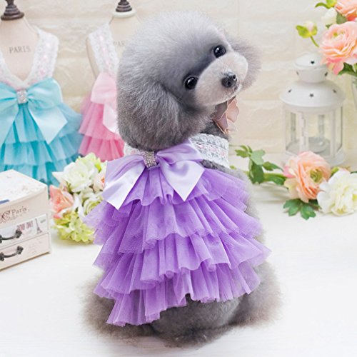 Ranphy Vestido de novia pequeño para perro/gato, tutú, chihuahua, vestido de princesa, tutú para mascotas, falda de fiesta con lazo, perrito, cabestro formal vestidos morado XL