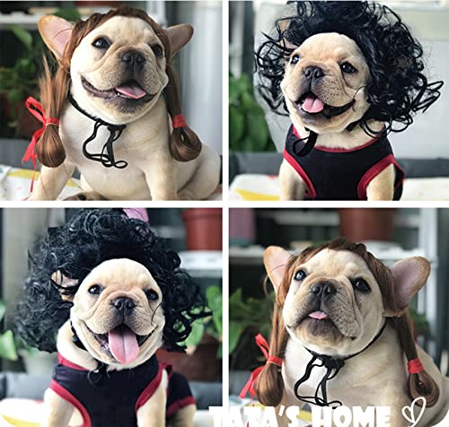 Ranvi 4 Piezas Pelucas para Mascotas Gatos y Perros Pelucas Divertido Cosplay Tocado para Mascotas Disfraces para Mascotas Banda Elástica Ajustable