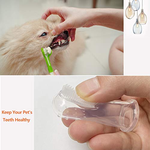 RBNANA Cepillo de dientes para perros (paquete de 4) con 3 cepillos de dientes de silicona, cuidado dental para mascotas, limpieza de dientes y mal aliento, cepillo de dientes para mascotas