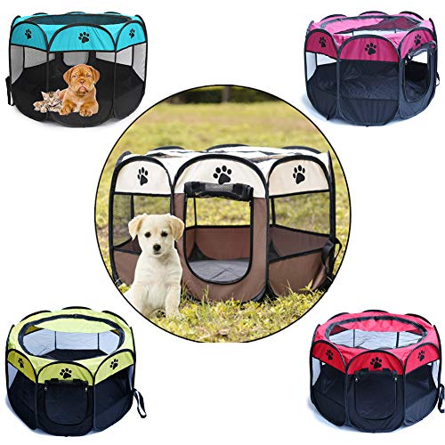 Recinto plegable para mascotas, tela Oxford, portátil, para perros, gatos, parque de juegos octogonal, impermeable, resistente a los arañazos, para interior y exterior