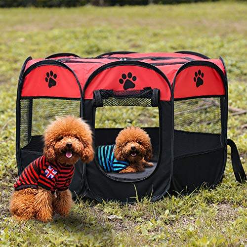 Recinto plegable para mascotas, tela Oxford, portátil, para perros, gatos, parque de juegos octogonal, impermeable, resistente a los arañazos, para interior y exterior