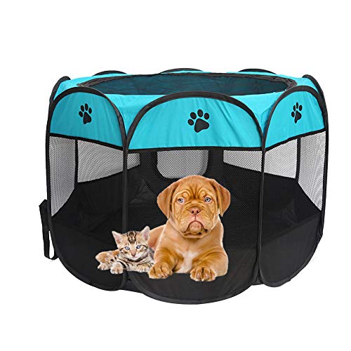 Recinto plegable para mascotas, tela Oxford, portátil, para perros, gatos, parque de juegos octogonal, impermeable, resistente a los arañazos, para interior y exterior