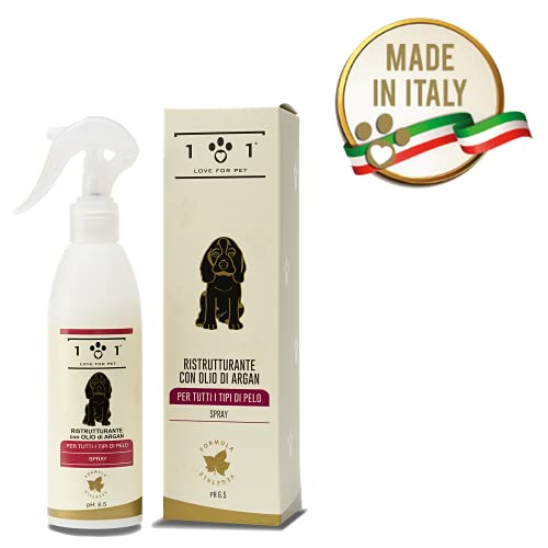 Reestructuración del Pelo con Aceite de argán Natural, 250ml - Regenera el Pelo seco y frágil - Pulido y desenredado - Apto para Todo Tipo de Pelo - para Perros o Gatos, Linea 101