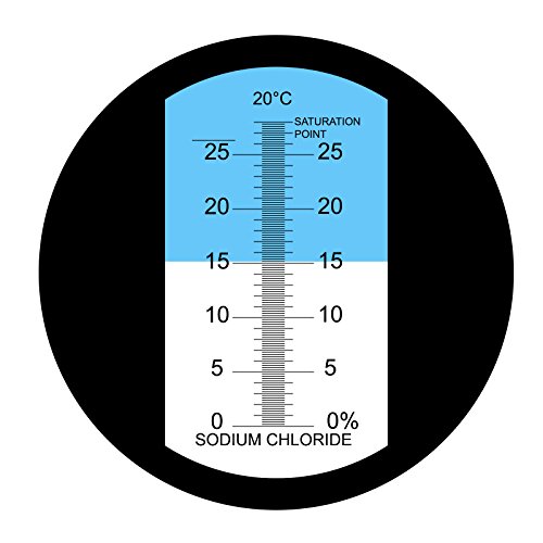 Refractómetro de salinidad 0-28% ATC Salmuera de agua salada 0-280 PPT de NaCl, 0.2% División de medición de cloruro de sodio en sal alimentaria Sal agua de mar de soja