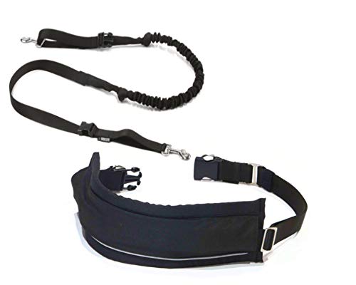 Regalo para ti y tu perro: kit de canicross ocios manos libres: cinturón + correa amortiguador: jogging, paseo, paseo (M: amortiguador medio 20-30 kg, negro)