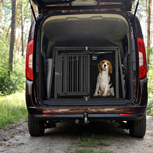 Relaxdays Caja de Transporte para Perros en el Coche, Doble, biselada, Separador, 68 x 97,5 x 92,5 cm, Color Negro