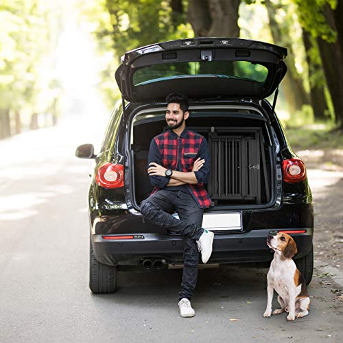 Relaxdays Caja de Transporte para Perros en el Coche, Doble, biselada, Separador, 68 x 97,5 x 92,5 cm, Color Negro